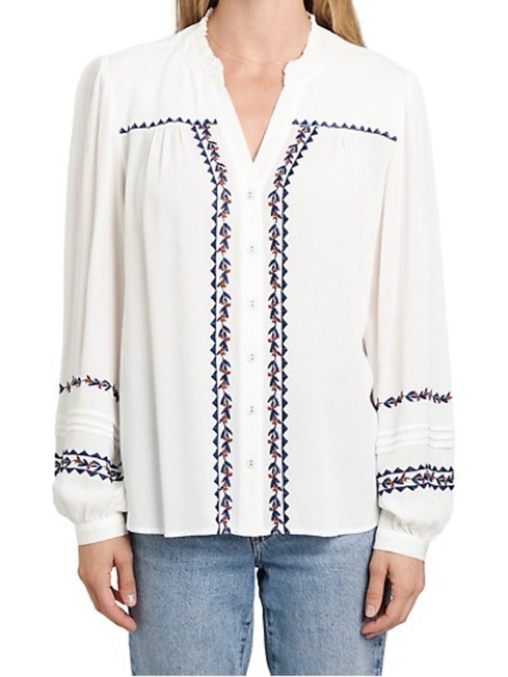 Vintage Threads Embroidered Boho Tribal Peasant Blouse White S Like New